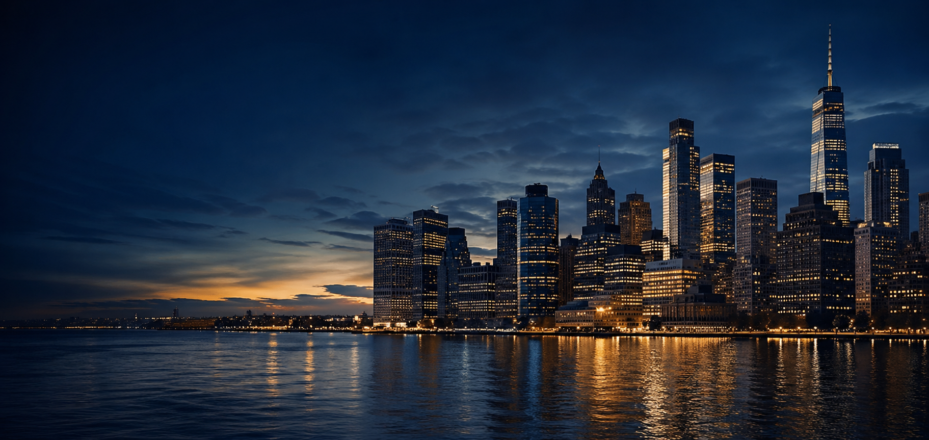 City skyline at dusk